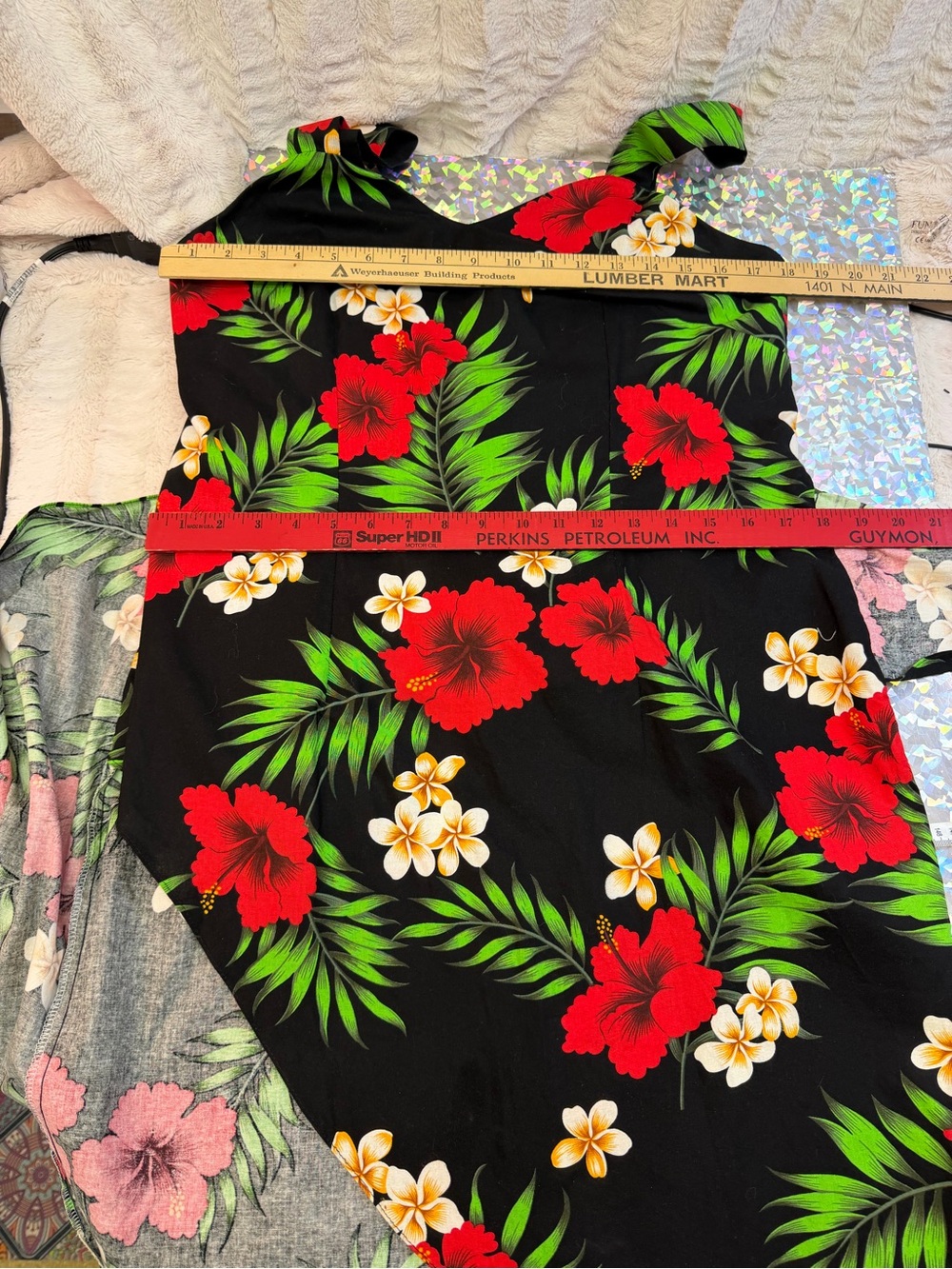 Evergreen Island Made In Hawaii Tropical Floral Wrap Dress Black Hibiscus LARGE - Picture 12 of 14